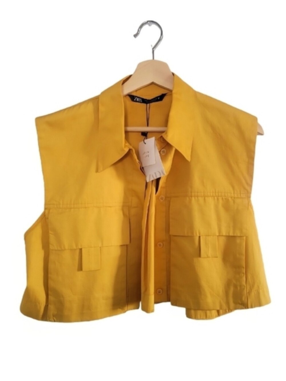 NWT ZARA Mustard Yellow Sleeveless Jacket - Size M Utility Style Jacket - Picture 2 of 11